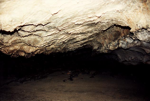 concrétions en plafond de la grotte Ouest de l'esplanade des anciens combattants