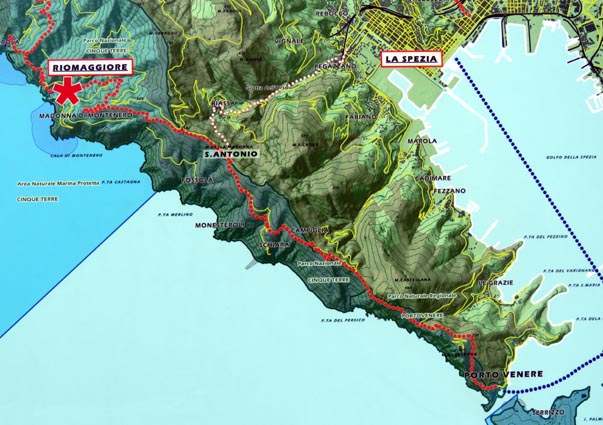 La carte du parcours que nous allons réaliser aujourd'hui pour rejoindre Portovenere