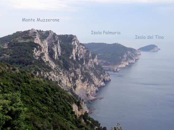Point de vue sur le Monte Muzzerone, et sur les îles : "Isola Palmaria et Isola del Tino"