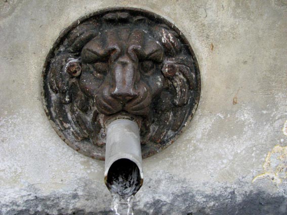Bouche d'eau en forme de gueule de lion.