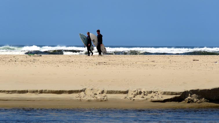 Surfeurs entre Courant d'Huchet et Océan