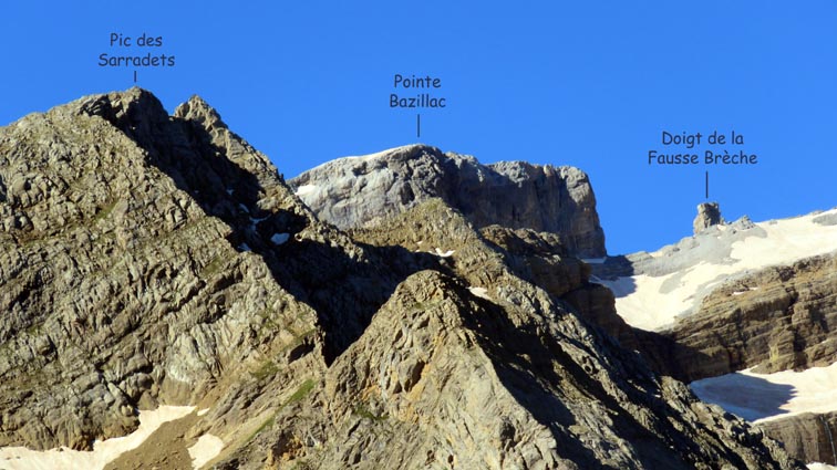 Le Pic Bazillac et le Doigt de la Fausse Brèche en arrière-plan du Pic des Sarradets