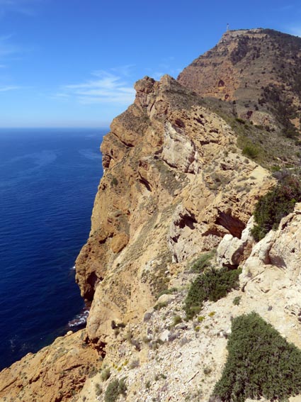 Nous sommes au sommet d'une très belle falaise qui domine les eaux bleues de la Méditerranée.