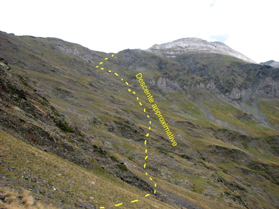 Itinéraire approximatif de la descente vers le col d'Uzious.