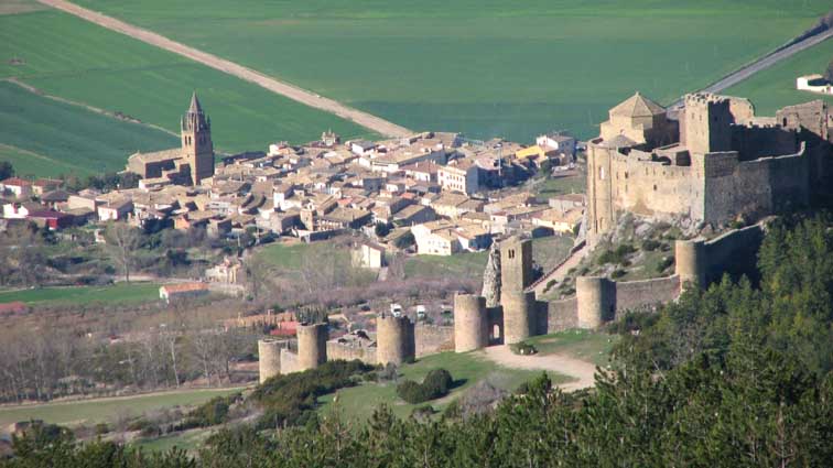 Zoom sur le village et le château de Loarre.