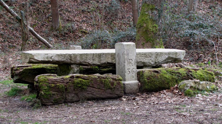 La borne frontière n°36 est placée à côté d'un grande table en pierre, nommée table des faceries.