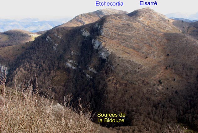 Les sommets d'Etchecortia et d'Elsarré, au dessus des sources de la Bidouze.